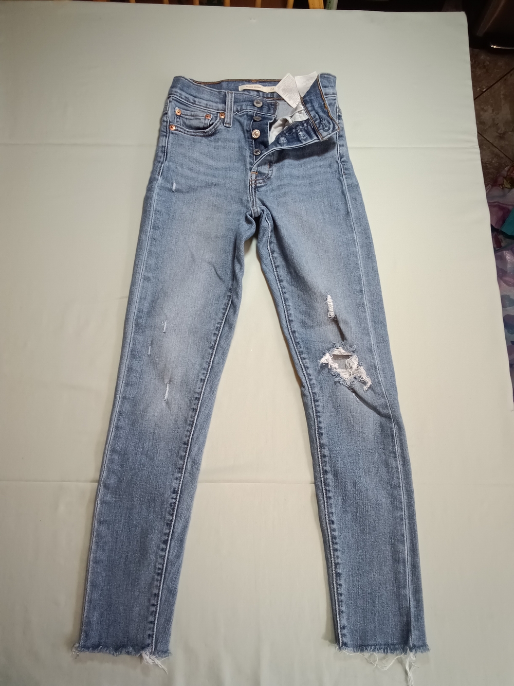 Levi Strauss The Wedgie Skinny Light Blue Distressed High-Rise Skinny Jeans